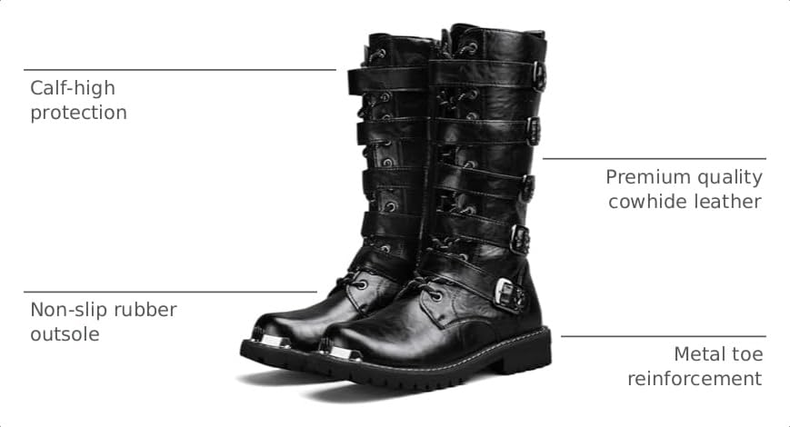 Image of CHUUMEE Men's Wear Resistant Cycling Motorcycle Boots Side Zipper Waterproof Biker Riding Punk Rock Metal Toe Cowboy Western Tactical Army Boot