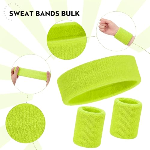 Image of Bememo 6 Pcs Neon Sports Sweatbands Set Sports Competitions Sweatbands 2 Headband 4 Wristbands Breathable Terry Cloth Athletic Bands for Team Soccer Spirit 80s Costumes Cosplay