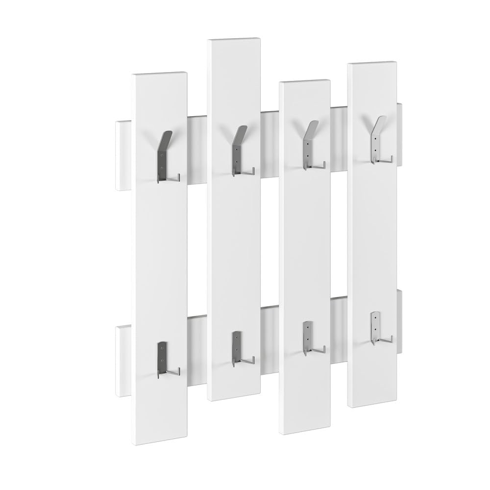 Wandgarderobe mit 8 stabilen Haken| platzsparender Flur Organizer für Mäntel| Taschen und Hüte| modernes Design zur Wandmontage| hohe Belastbarkeit| mehrere Farboptionen| 81 x 64 cm (Weiß)