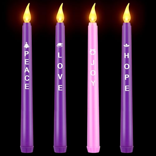 Bougies de l'Avent de Noël LED avec mots lot de 4 veilleuses roses et violettes pour couronne