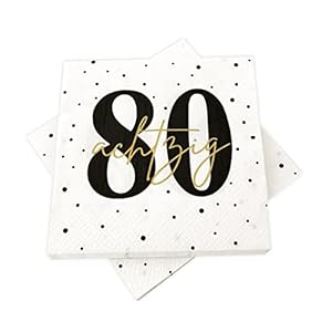 20 Servietten zum 80. Geburtstag 33×33 cm – weiß schwarz gold