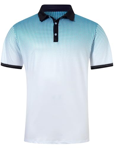 Goodstoworld Mens Polo Shirts Short Sleeve Golf Polo Summer Classic Casual 3D Printed Blue Polka Dots Collared Polos Dry Fit Athletic Moisture Wicking for Football Hiking XL