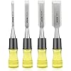 HURRICANE 4 Piece Wood Chisel Set for Woodworking. CR-V Steel Beveled Edge Blades with Safety Caps. Extra Large Grip, Impact-Resistant PVC Handle Chisels (1/4, 1/2, 3/4, 1)