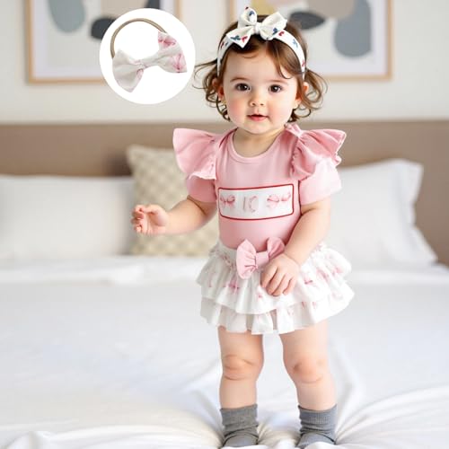 Newborn Baby Girl Baseball Outfit Softball Clothes Short Sleeve Romper Bow Bloomers Tutu Skirts Headband Set3