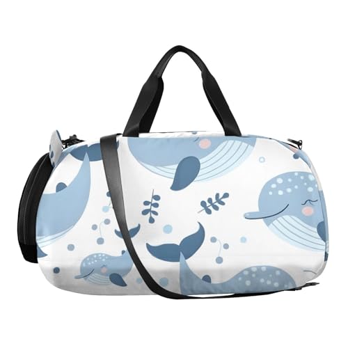 Duffle Bag Kids Gym Bag with Shoes Compartment & Wet Separation Overnight Travel Duffel Bag Painting Blue Whales for Girl Boy2