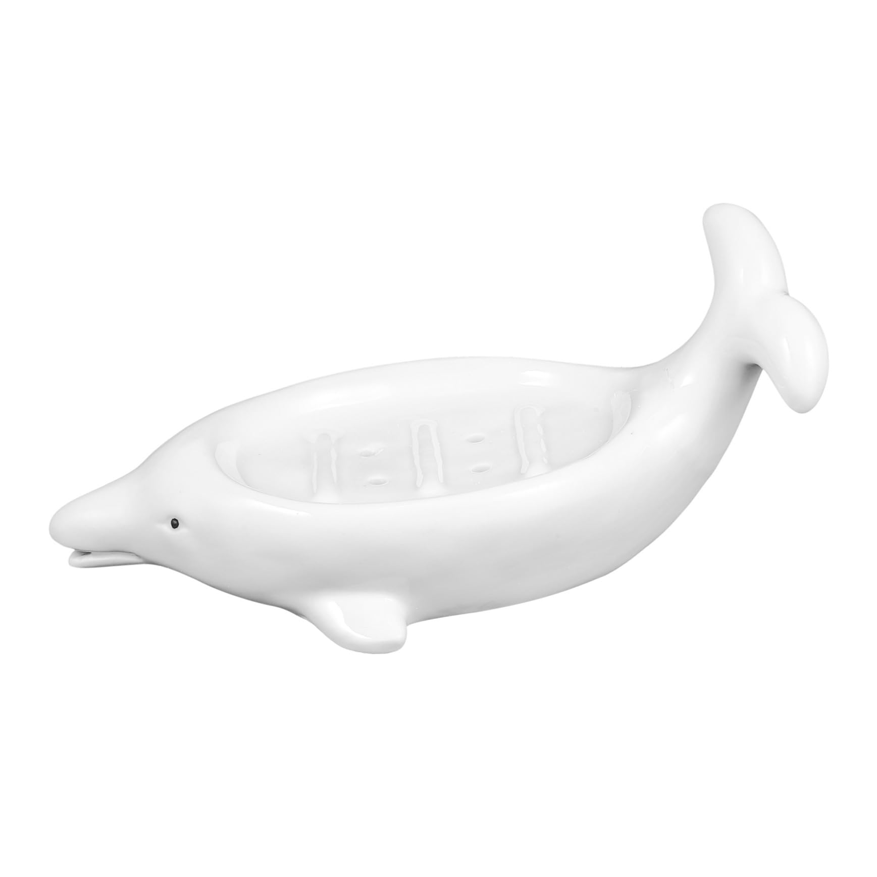 Ipetboom Keramik Seifenschale in Tierform Delfin Weiß Seifenhalter mit Ablauf Geruchsneutral Dekorativ für Badezimmer und Wäscheraum Geeignet
