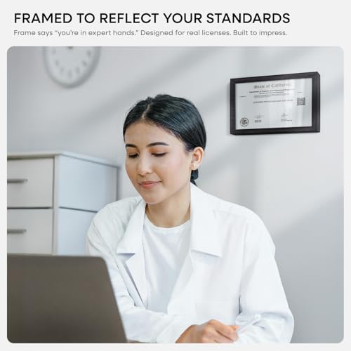 Image of Homeforia 5.5x8.5 Business License Frame Black, High End Oak 5.5 by 8.5 Wood Certificate Frame, 8.5 x 5.5 Document Frame for Wall or Tabletop, Wooden Picture Frames, Tempered Glass, Wall Kit, Set of 1