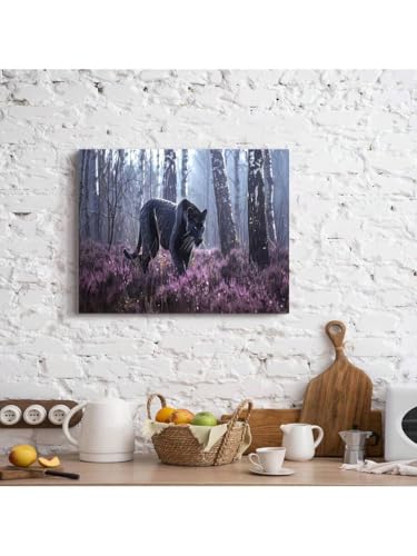 Lienzo de bosque floral morado sin marco que transforma tu dormitorio con arte animal sofisticado 4