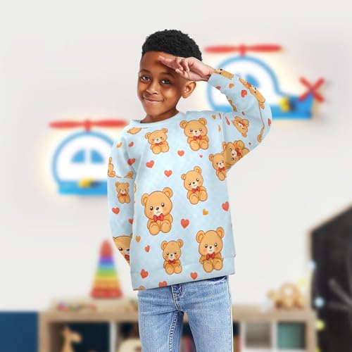 Unisex Cute Bear Print Pullover Little Boys Girls Long Sleeve Fleece Lined Crewneck Sweatshirt Kids Spring Fall Tops4