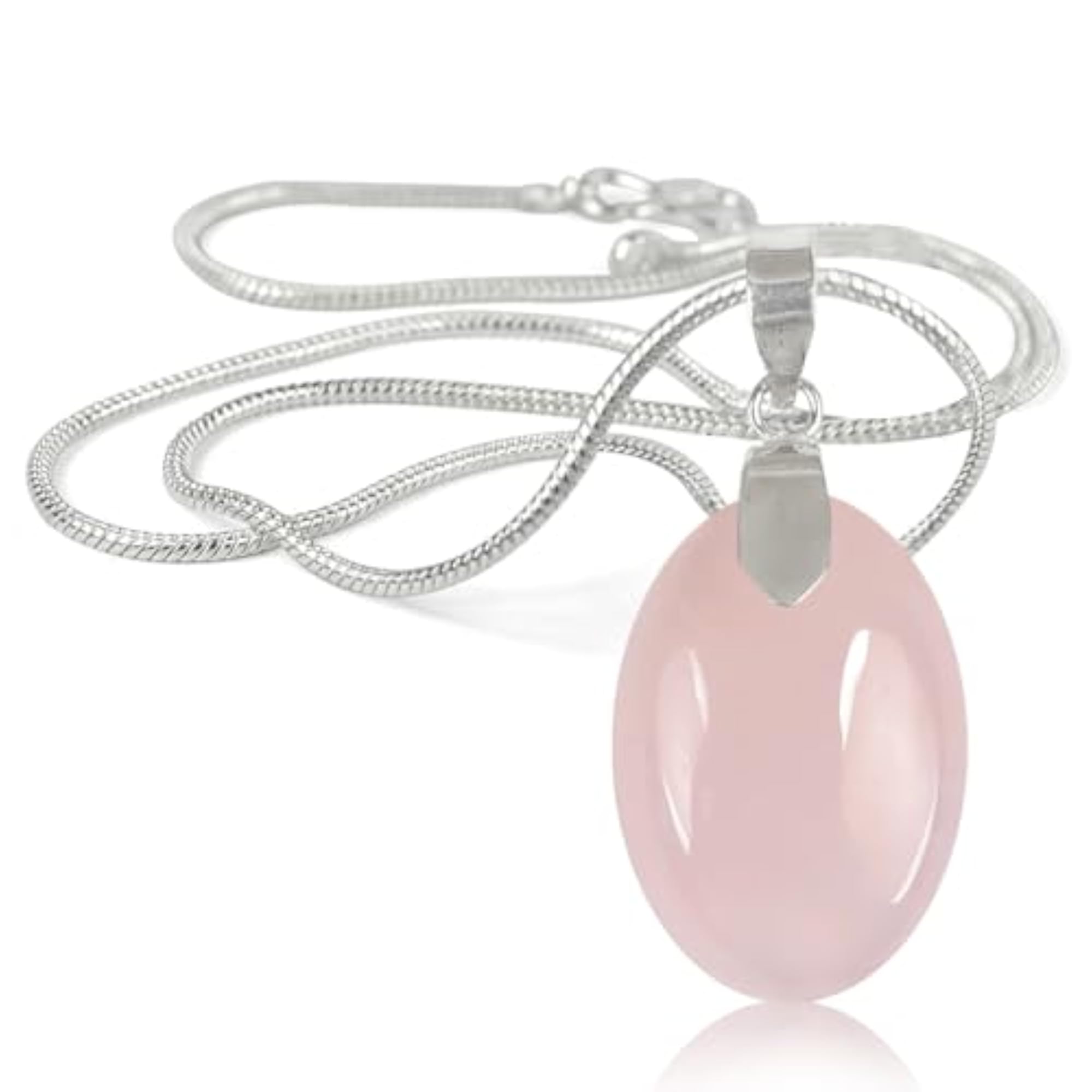 Natural AAA Rose Quartz Pendant with Metal Chain