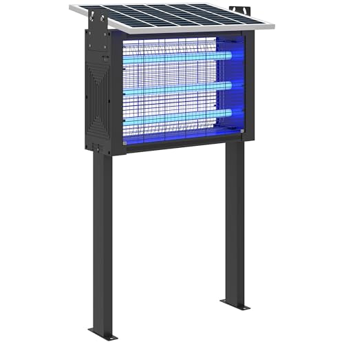Outsunny Lampada Antizanzare per Esterno, Zanzariera a Energia Solare con 60 LED Luce, Luce Anti Insetti Elettroinsetticida con Rete di Protezione, 51.5x35x93.5 cm, Nero