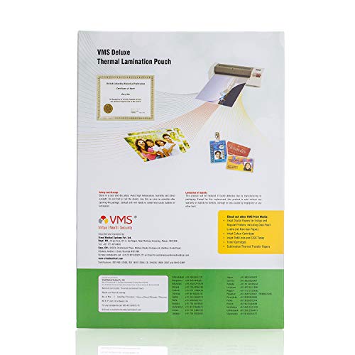 Image of VMS Deluxe Thermal Lamination Pouch(Sheets) & VMS Deluxe 100x230mm 125 Micron Lamination Pouch - 100 Sheets