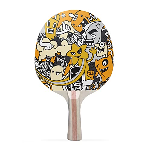 TigerTail Sports Monster Doodle Colorful Design Ping Pong Paddle, Premium 5 Ply Table Tennis Racket (Black on Back)