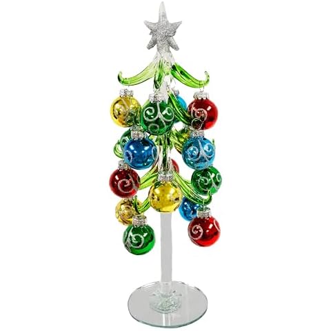 Red Carpet Studios Miniature Glass Christmas Tree with 16 Glitter Ornaments, 10-Inches, Silver Cover