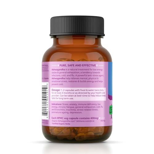 ORGANIC INDIA - A TATA Product - Pure Ashwagandha Root Capsules (Pack of 2)- 60 Veg Caps (400mg) Each, For Vitality & Relieves Stress, Naturally Boosts Energy & Stamina, GMP & NPOP Certified