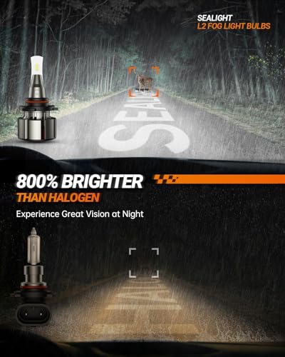 Image of SEALIGHT 9005 LED Bulbs, L2 HB3 24,000LM Super Brightness 6000K Cool White Bulbs, IP68 Waterproof, Plug and Play, 15000RPM Turbo Fan, 60000Hrs Lifespan, 1:1 Size Driving Bulbs, Pack of 2
