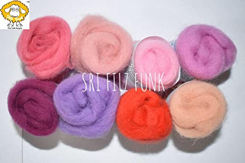 Image of Set of 8 Medium Lilac Shades Wool Roving Fibers for Needle Felting, Hand Spinning, and DIY Crafting
