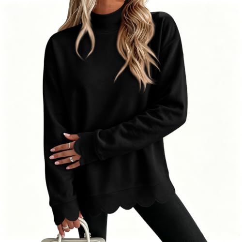 Mockneck Sweatshirt Women Loose Scalloped Scalloped Sweatshirt Women - image 7