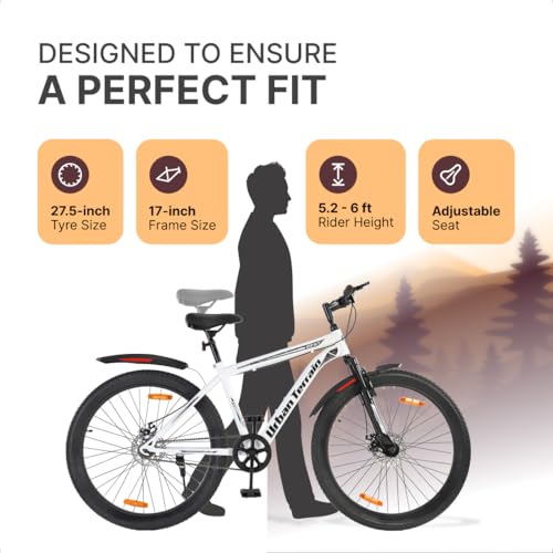 Urban Terrain Galaxy Pro Steel High Performance Mountain Cycles for Men with Front Suspension & Dual Disc Brake MTB Bike 27.5 inch Single Speed | Ideal for 15+ Years, Frame Size : 17 inch (White)