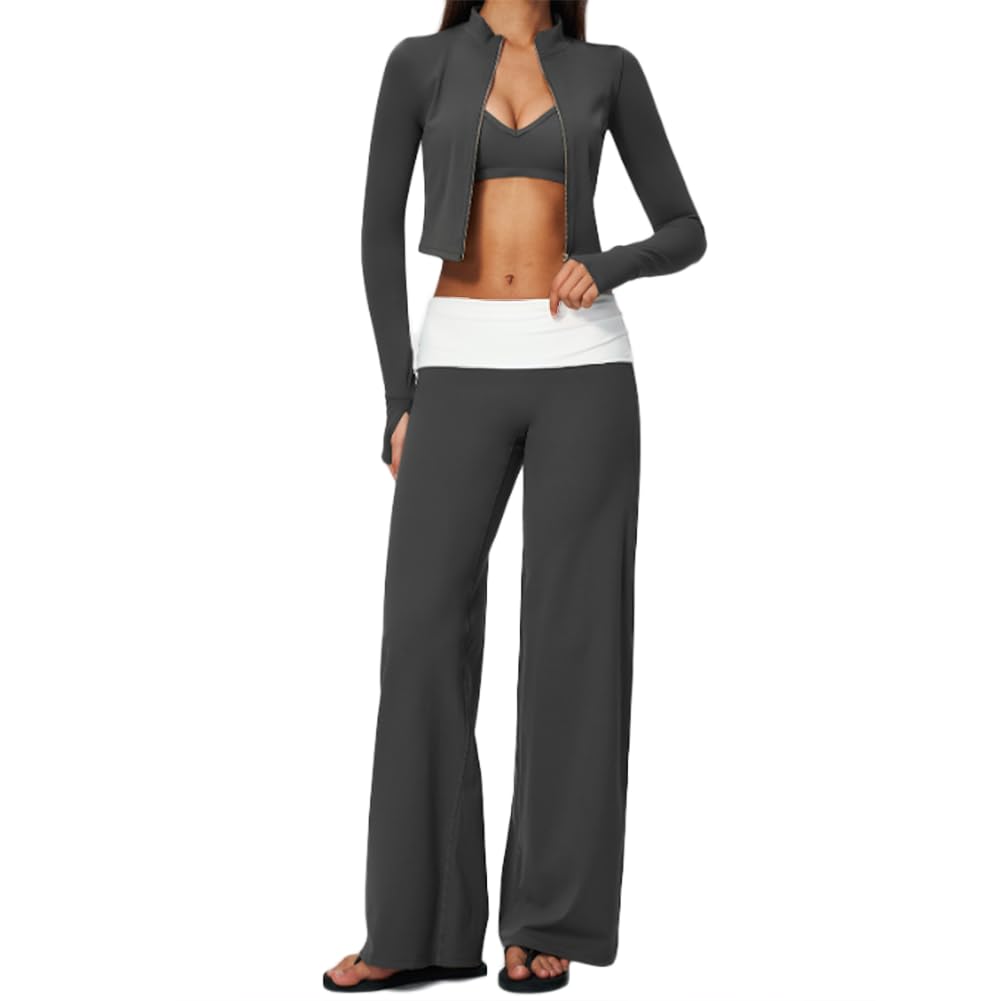 Giacca corta con zip collo alto, reggiseno sport e pantaloni