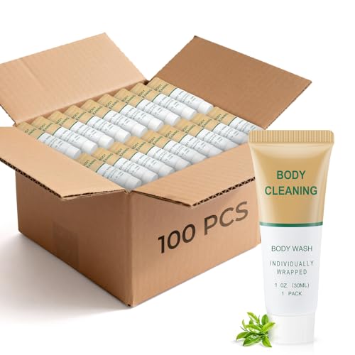 Mini Travel Body Wash Individually Wrapped Travel Size Bulk Shower Gel Set Trial Sample Small Single Use Men Women Toiletries Amenities for Hotel/Camping/Vacation/Homeless 1 Fl Oz (Pack of 100)