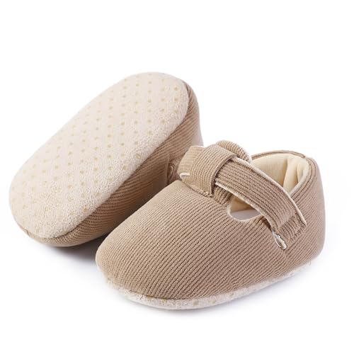 Rebolly Baby Booties Newborn Baby Shoes Infant Warm Slippers Non-Skid Warm Corduroy Ankle Boots for Boy Girl Shower Gifts Khaki