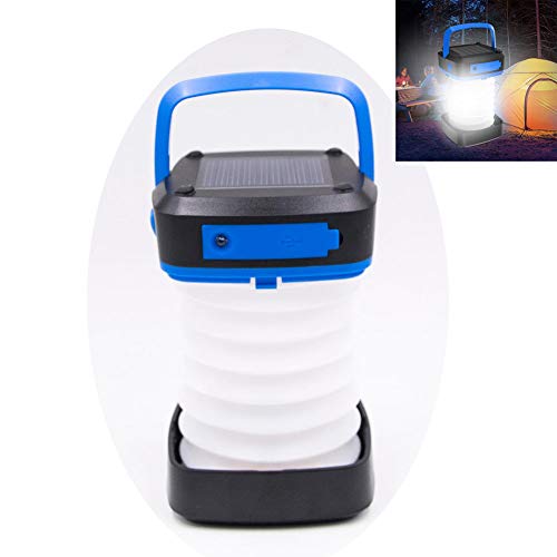 Preisvergleich Produktbild AOKARLIA USB Campinglampe LED Camping Laterne, Tragbare Zeltlampe Laterne zum Campen Multifunktional Solaraufladung Campingleuchten / Faltbare LED Camping Laterne mit 2 Lademethoden,Blue