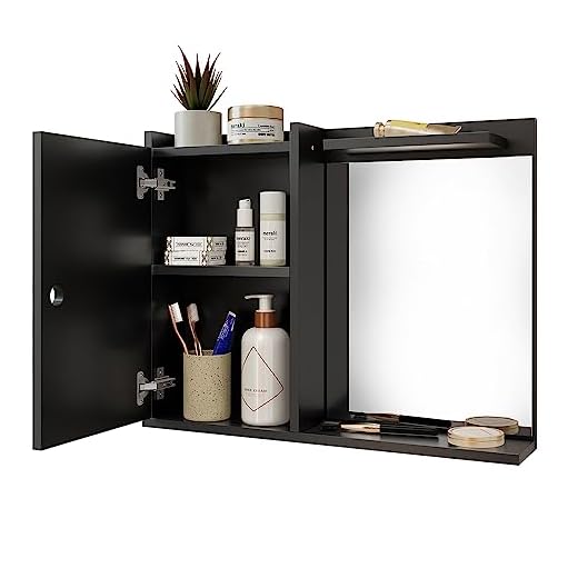 Espelheira Suspensa Madri Armário Parede Armarinho Banheiro Prateleira Organizadora - Preto - RPM Móveis