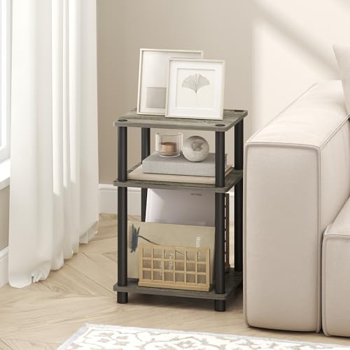 Image of Furinno Turn-N-Tube Side Table, 3-Tier End Table with Open Shelf, Toolless Assembly Night Stand, Bedside Table, for Living Room, Bedroom, Grey Oak