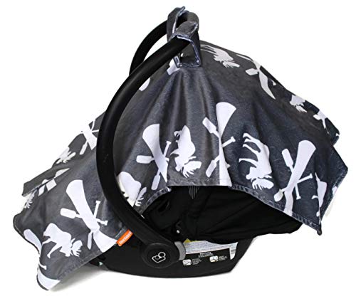 Image of Dear Baby Gear Deluxe Reversible Car Seat Canopy, Custom Minky Print, Grey Wild and Free and Moose with Canoe