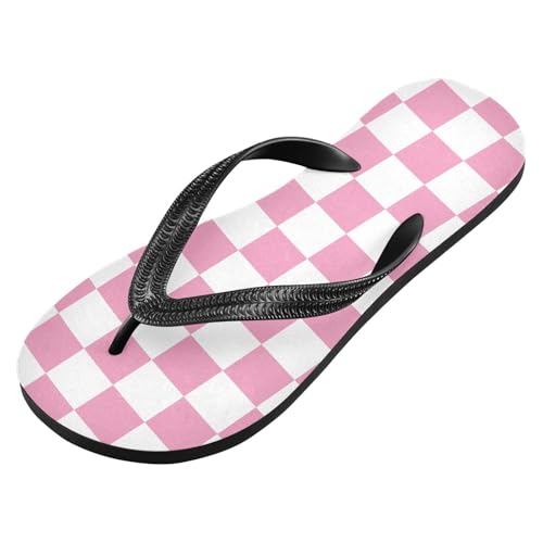 Pink Checkerboard Flip Flops for Beach Thong Sandals Anti-slip Lightweight Flat Slippers for Summer Outdoor Travel2