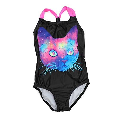 Dayu Girl's Cat Print One Piece Bathing Suits Beach Sports Swimsuits, Black, 10-12 #TOP3