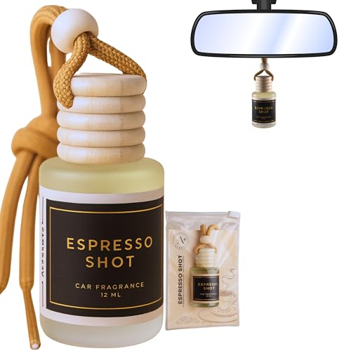 Invigorating Coffee Scented Car Freshener with Luxurious Design - Lasts up to 60 days (Espresso Shot) - A+ Scents Car Hanging Diffuser