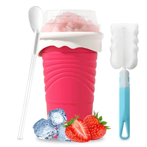 Herbst Slushy Maker - Taza de silicona para hacer granizados, 500 ml, con cuchara para pajita - Slush Ice Cup DIY Ice Cup - Vaso para batidos con cepillo de limpieza (rojo)