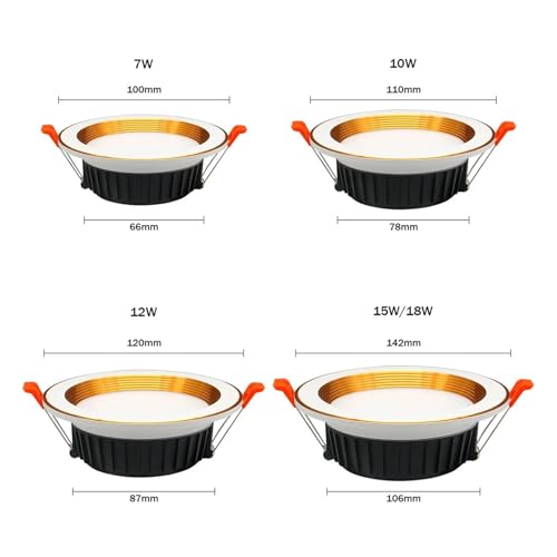 Spot LED encastrable anti-éblouissement 12W doré à intensité variable