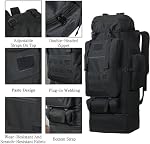 100L Camping Hiking Backpack, Military Tactical Backpack Molle Rucksack, Extra Large Hiking Backpack, Water Resistant Hiking Daypack, Outdoor Sports Backpack, Adjustable Sport Bags (Black)