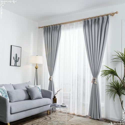 Lirzxin 1 Paire Rideau Occultant, Rideaux Occultant Thermique Isolant Coton Lin à Crochets Couleur Unie 137x214 CM (LxH) Rideau pour Chambre Salon Fenêtre,...