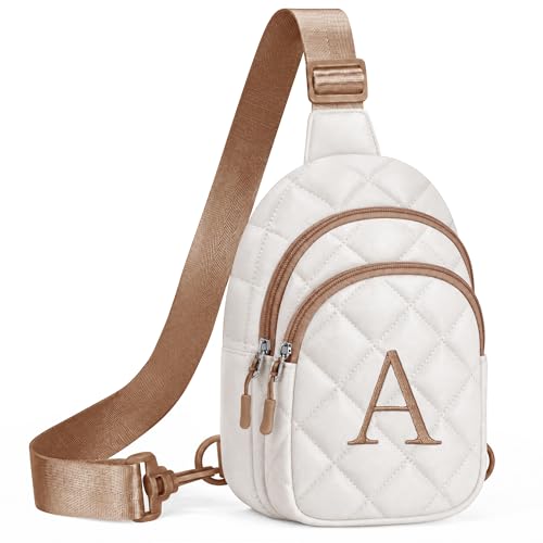 YOOLIFE Birthday Gifts for Women Girls Teen Girl - Initial Sling Bag Crossbody Bag for Girls Gifts for 8 9 10 11 12 13 14 15 16 Year Old Girl Purse for Women Sister Friend Mom Beige Brown A