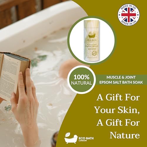 Image of Eco Bath London Muscle and Joint Epsom Salt Bath Soak - Tube 2.2 lb (1 kg), Made in UK, Natural Magnesium Bath Salt, Relaxing Spa Bath Soak for Stress Relief, Self Care Gift for Women and Men