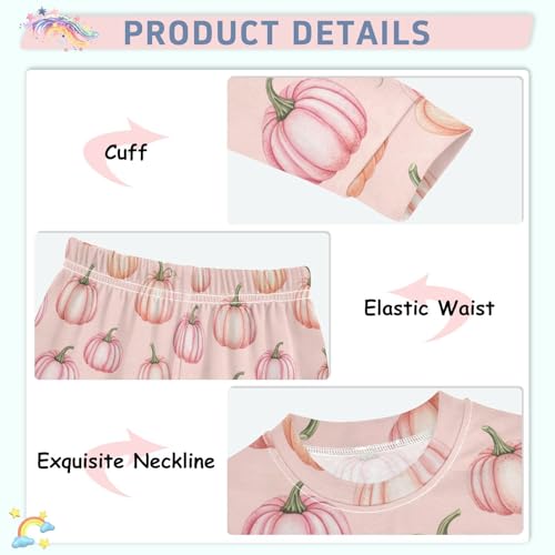 Pajama Sets Long Sleeve Pumpkin Pink Background Soft Comfy Sleepwear 2 Piece PJS 3-8T4