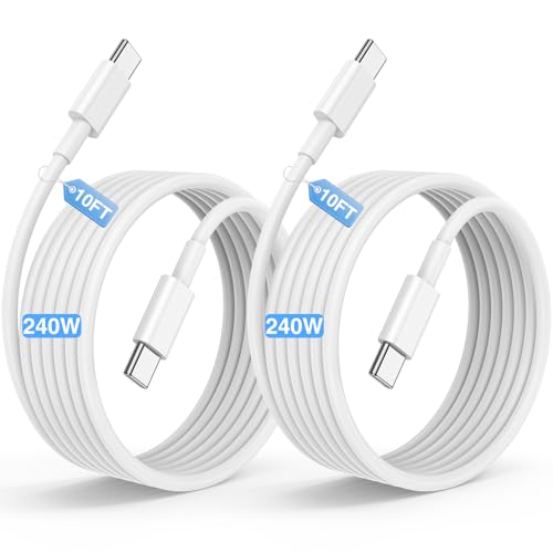 240W USB C to C Fast Charger Cable 10ft, Long Type C to USB C Charging Cord Wire for MacBook Pro/MacBook Air/iPad Pro/Air/Apple iPhone 17 16 15 Pro Max/Samsung Galaxy S25 S24 S23 Ultra/Plus/Laptops by Cerdeti - Used condition - US$14.43