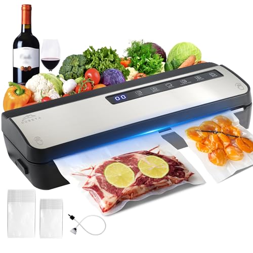 Envasadora al Vacío Domestica Profesional, Maquina Vacio Alimentos Cortador Incorporado, Modos Seco y Húmedo Selladora al Vacío para alimentos, con Bolsas de Vacío, Manguera de Vacío (Negra)