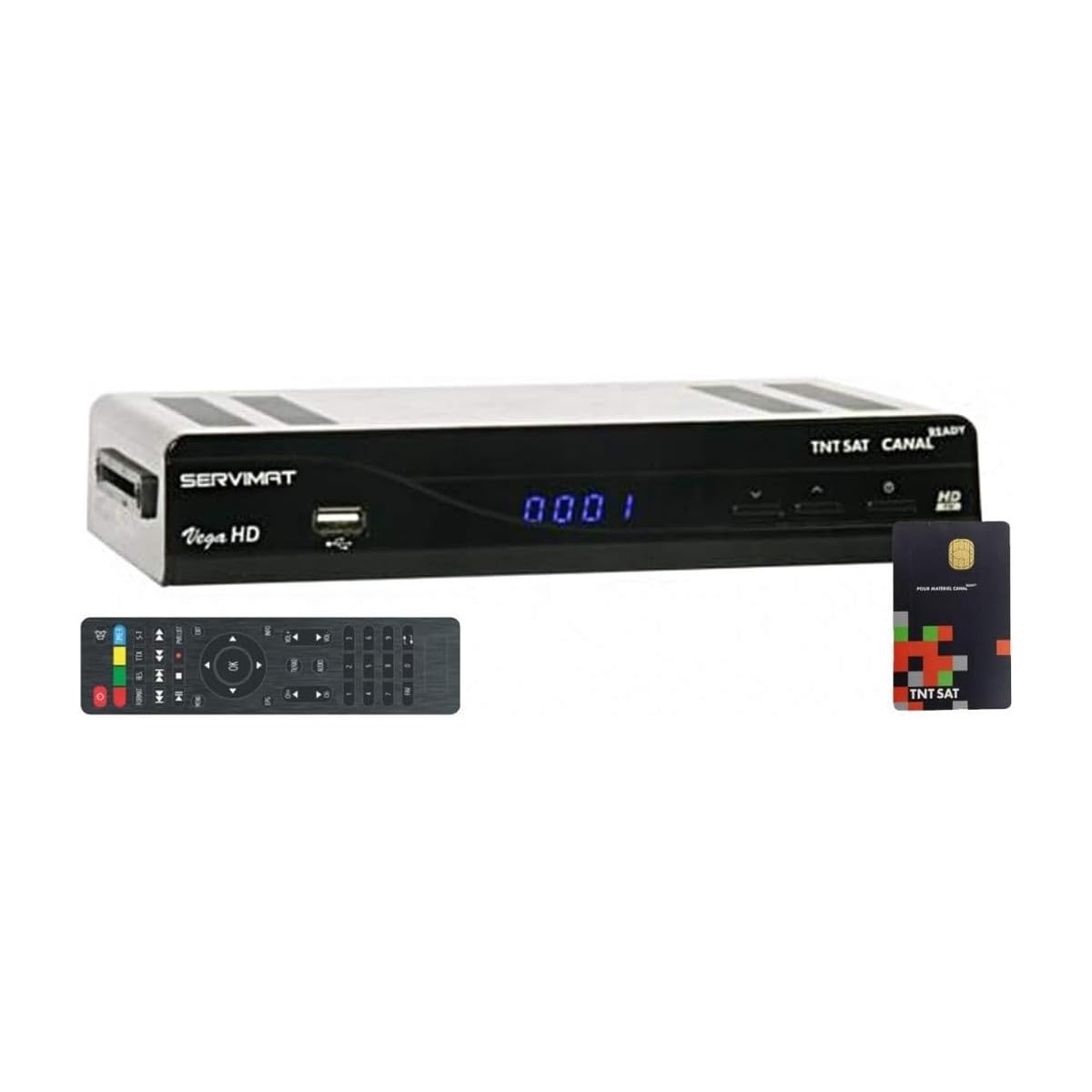 Servimat Vega Récepteur Satellite HD + Carte TNTSAT Astra 12 V/220 V Noir