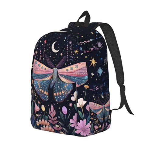 School Backpack Witch Butterfly Moth Pattern Flower Laptop Rucksack Work Bookbag Casual Daypack for Women Men Boy Girl Student Travel Hiking 18 Inch2