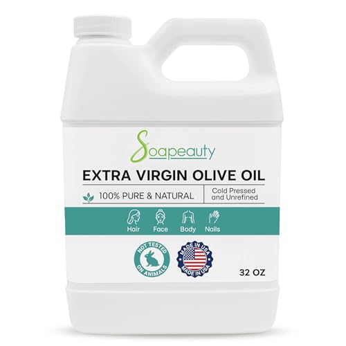 Soapeauty Extra Virgin Olive Oil | 100% Pure & Natural Unrefined Cold-Pressed Carrier Oil | Massage & Body Oil | for Skin, Face, Hair, and Soap Making | Carrier for Essential Oils - 32 Fl Oz