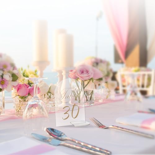 30 PCS Gold Table Numbers Holders 1-30 Clear Acrylic Table Number...