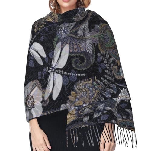 Colorful Floral Dragonflies Pashmina Shawl Scarf Women'S Blanket Shawl Wrap Scarf 77"" X 27"", Black4