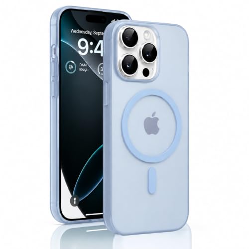 Image of DIZORO Matte Case for iPhone 15 Pro Max Compatible with MagSafe, Camera Lens Full Protection, Shockproof Translucent Frosted TPU Soft Phone Cover, Anti-Fingerprint (Sky)
