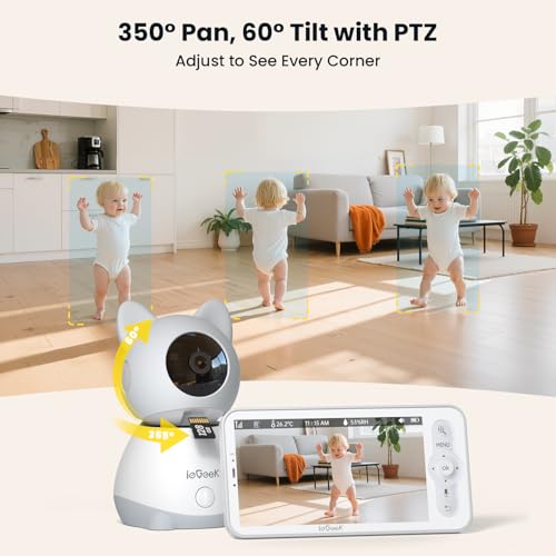 iegeek baby monitor with 2 cameras 534 large screen split-screen video baby monitor  2k hd non-wifi monitor with app amp parent unit  night vision 2-way audio cry detection temperature sensor
