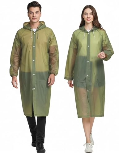 Image of Motopack EVA Waterproof Raincoat for Men & Women with Hood | Unisex Reusable Transparent Universal Rain Wear Lightweight Full Sleeve Poncho with Button Closure for Travel Camping & Hiking(Olive Green)